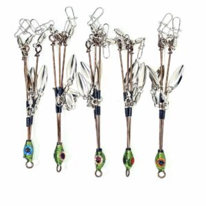 A group of green RX C-Rigs with silver RX Spinners attached.